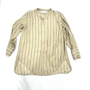 THE GREAT. 100% Silk Striped Button Up Blouse Blue Cream Beige Size 2